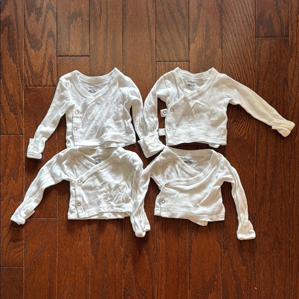 Gerber White Long Sleeve Kimono-Style Baby Tops - Set of 4